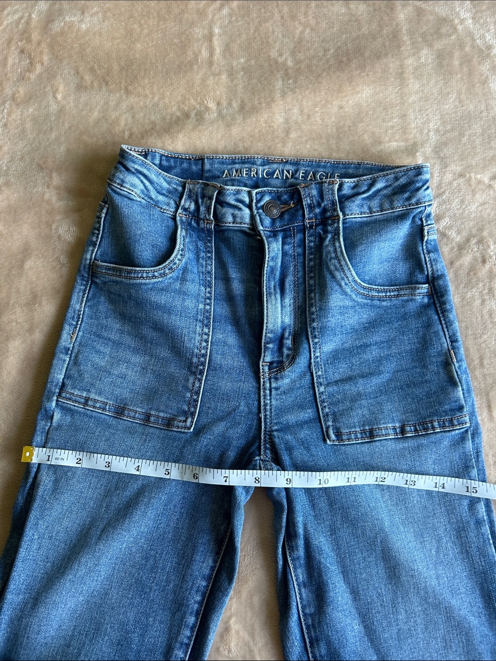 American Eagle Outfitters Women's Blue High-Rise Flare Jeans - Picture 6 of 8